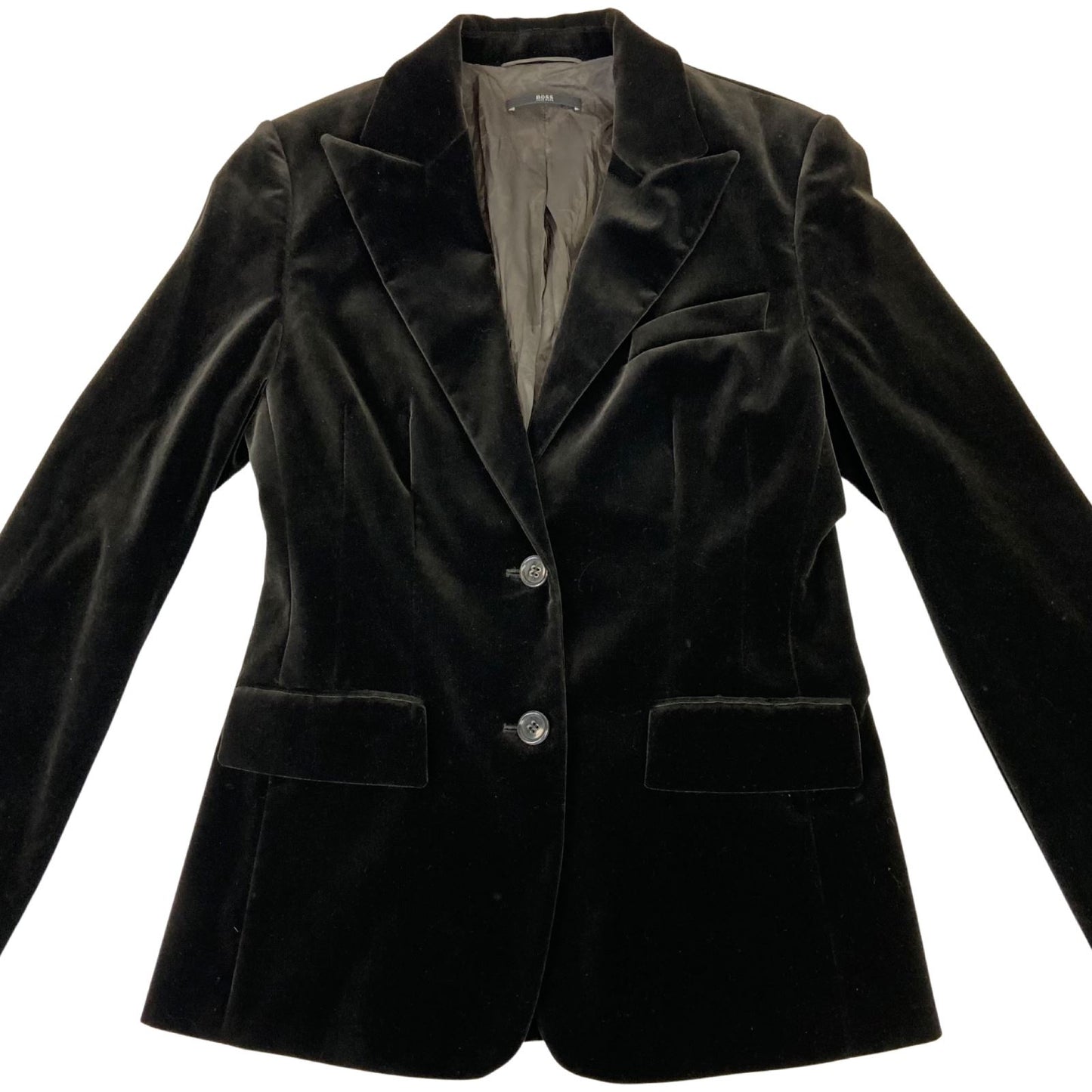 Vintage 90s Black Hugo Boss Velvet Button Up Fitted Blazer M 12/14