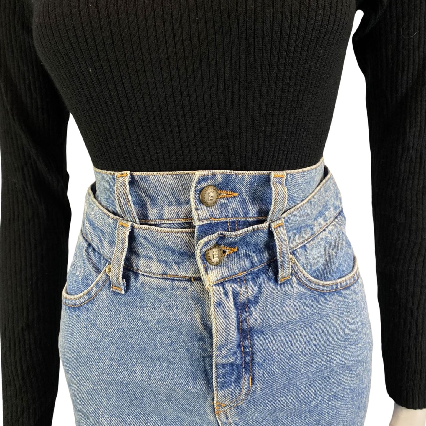 2000s Y2K Blue Double Waistband Fendi Jeans Designer Short Denim Skirt XS 4