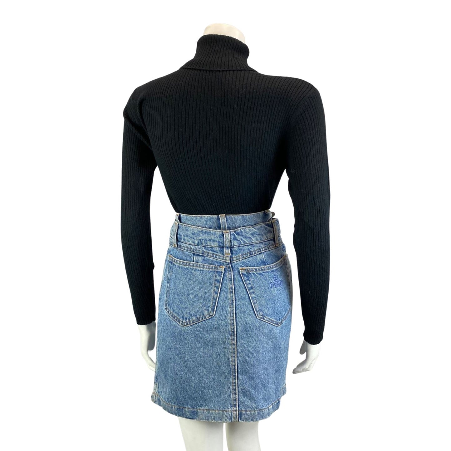 2000s Y2K Blue Double Waistband Fendi Jeans Designer Short Denim Skirt XS 4