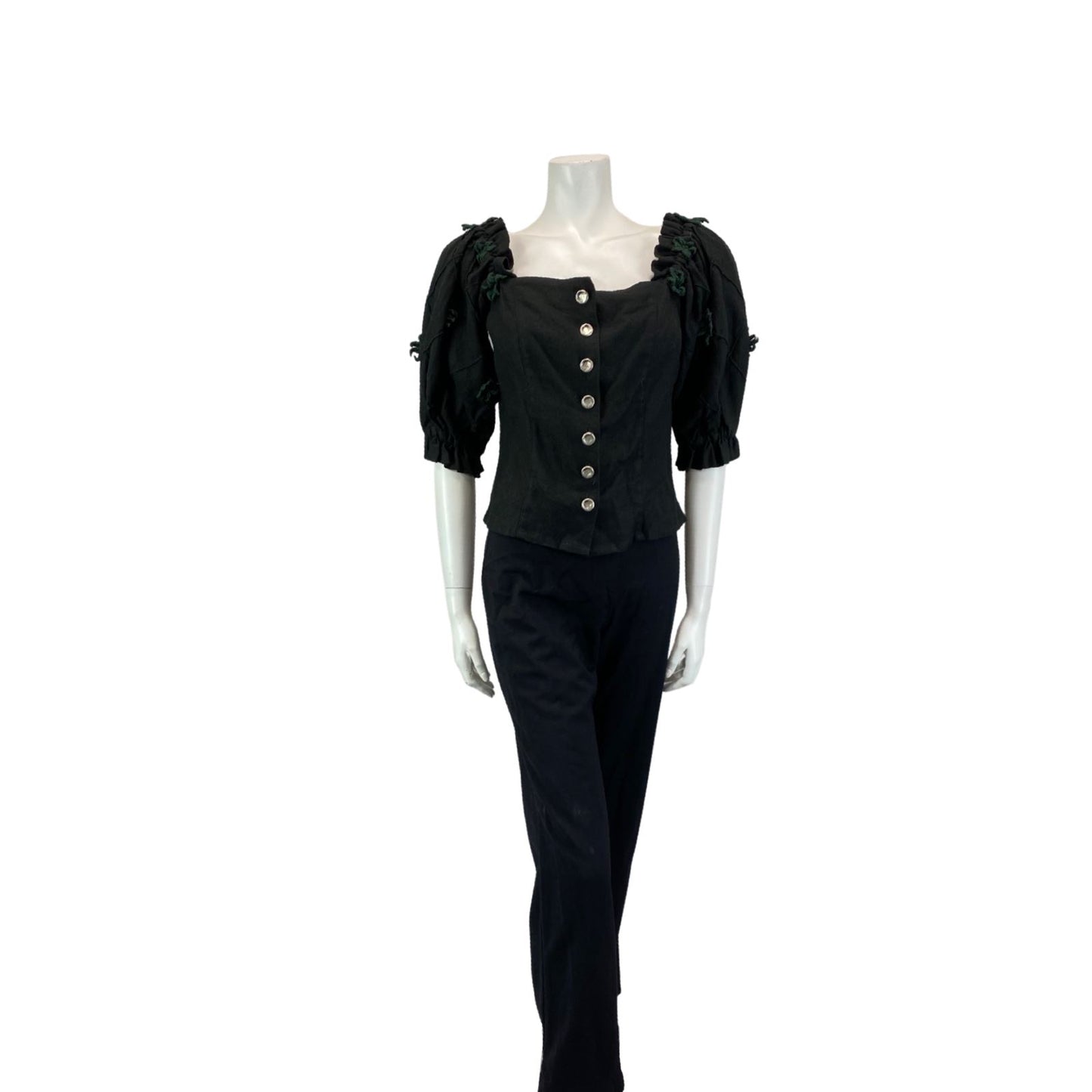 Vintage 90s 00s Black Button Up Tunic Blouse Authentic Tyrolean Linen Top M 1214