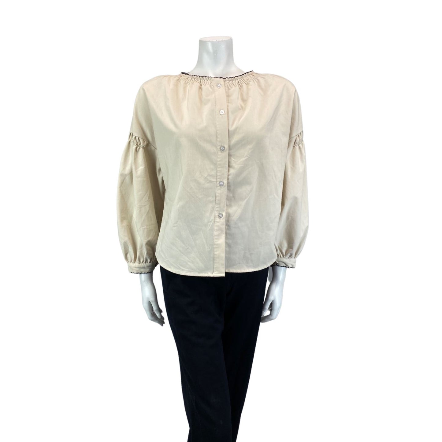 VINTAGE 90S 00S CREAM JULIETTE SLEEVE BOHO FOLK PRARIE BLOUSE 12 14 M