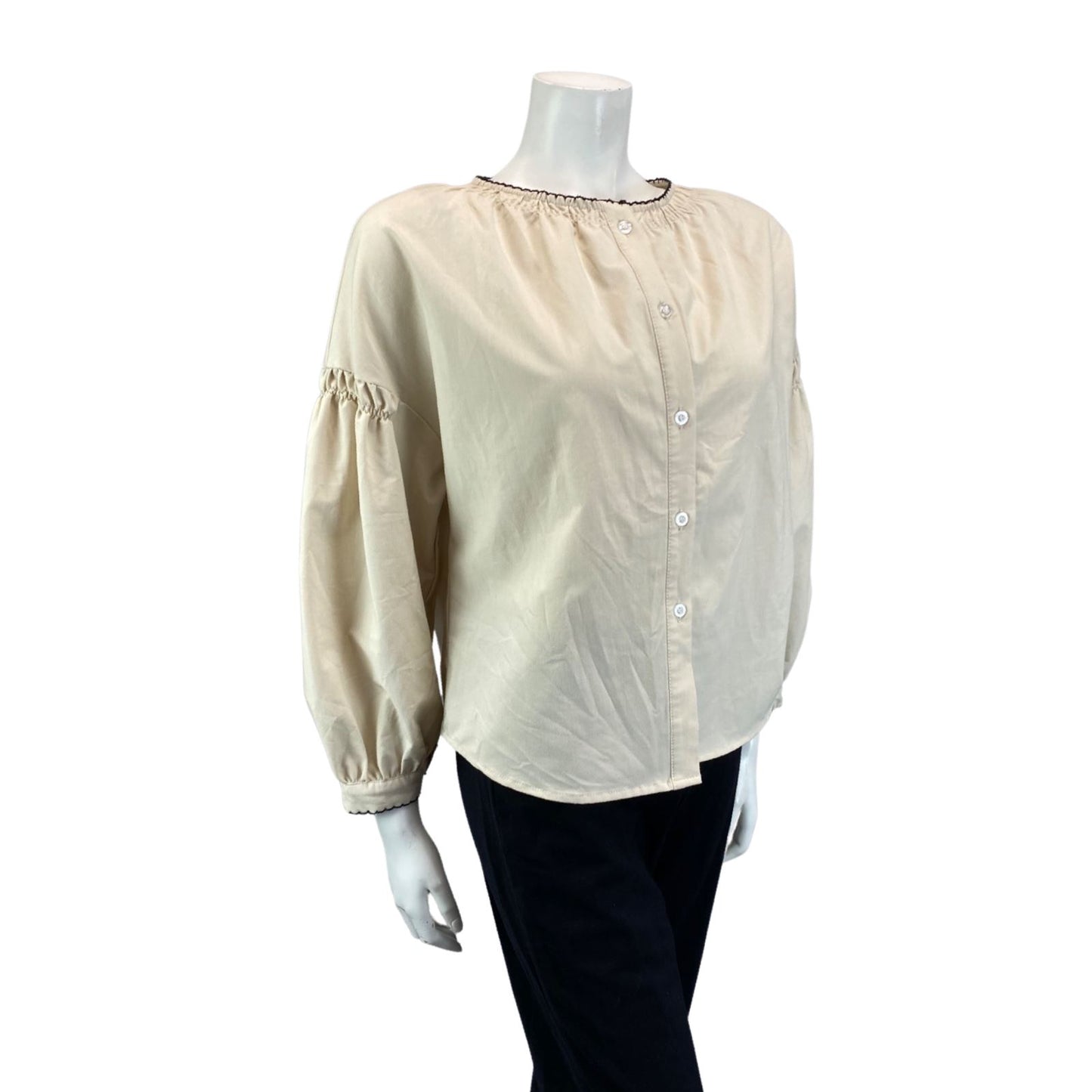 VINTAGE 90S 00S CREAM JULIETTE SLEEVE BOHO FOLK PRARIE BLOUSE 12 14 M
