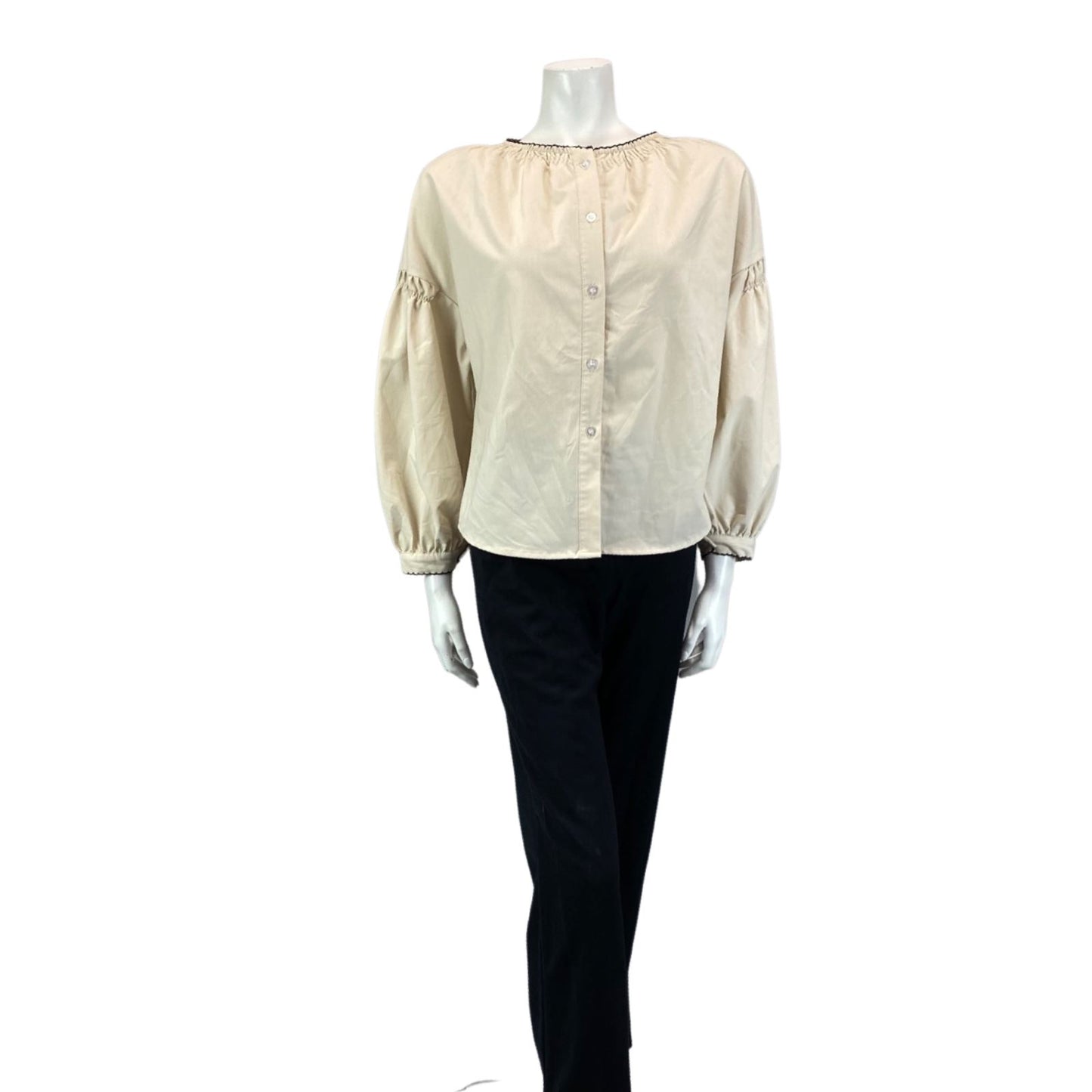 VINTAGE 90S 00S CREAM JULIETTE SLEEVE BOHO FOLK PRARIE BLOUSE 12 14 M