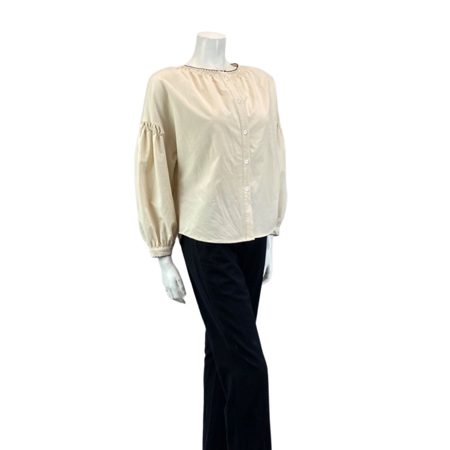 VINTAGE 90S 00S CREAM JULIETTE SLEEVE BOHO FOLK PRARIE BLOUSE 12 14 M