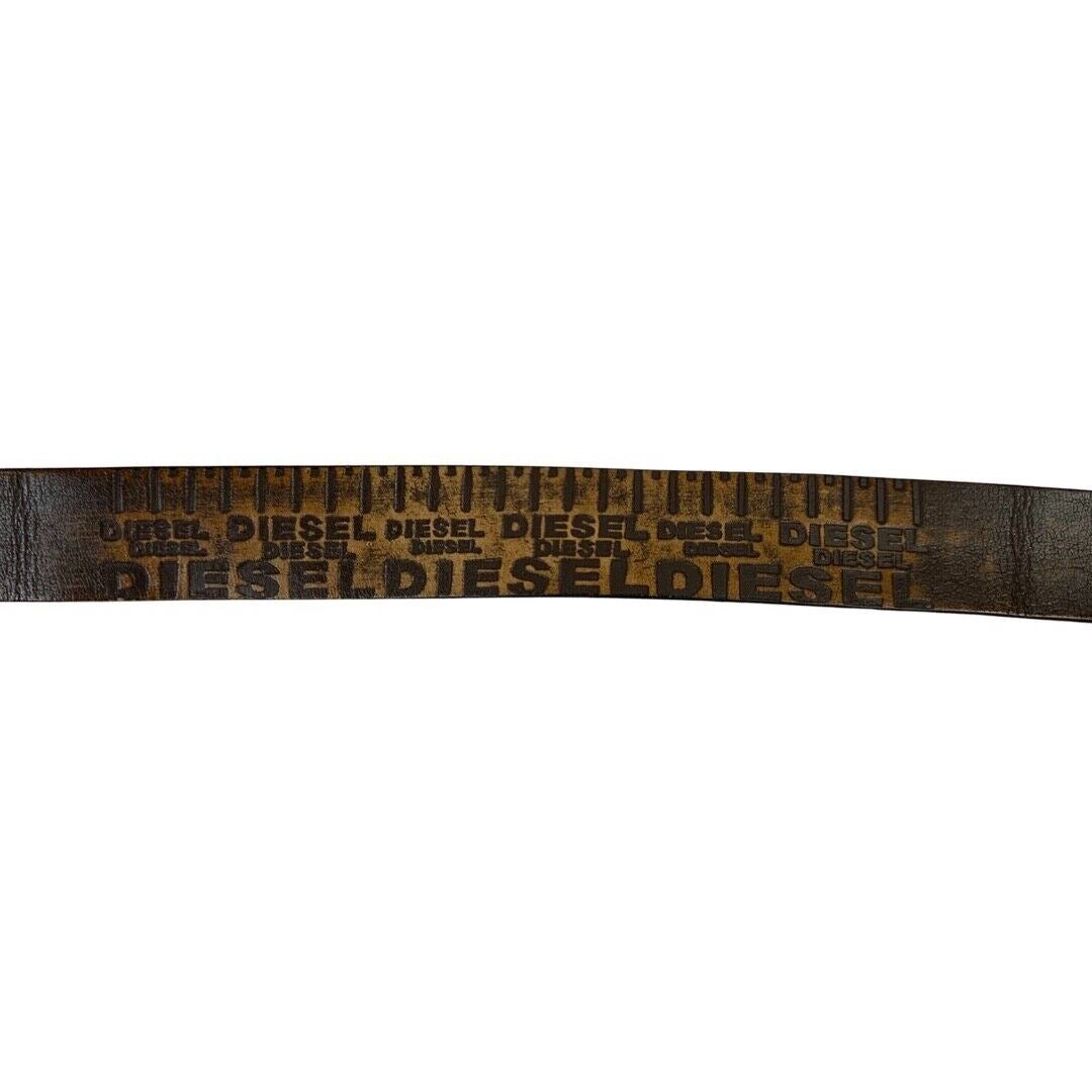 Vintage 90s 00s Brown Leather Embossed Diesel Chunky Branded Designer Belt