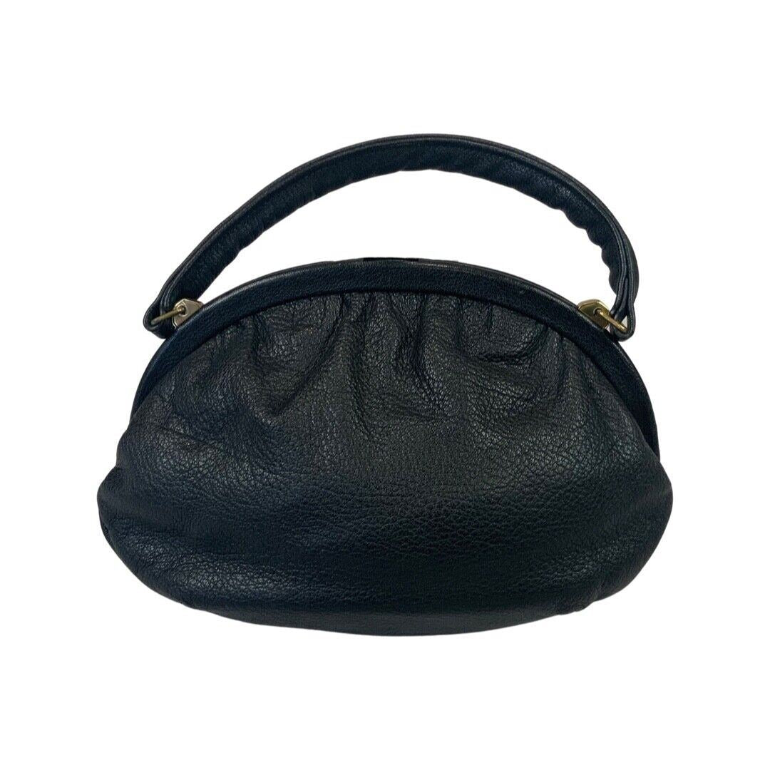 Vintage 80s 90s Black Faux Leather Oval Frame Bag Party Disco Handbag