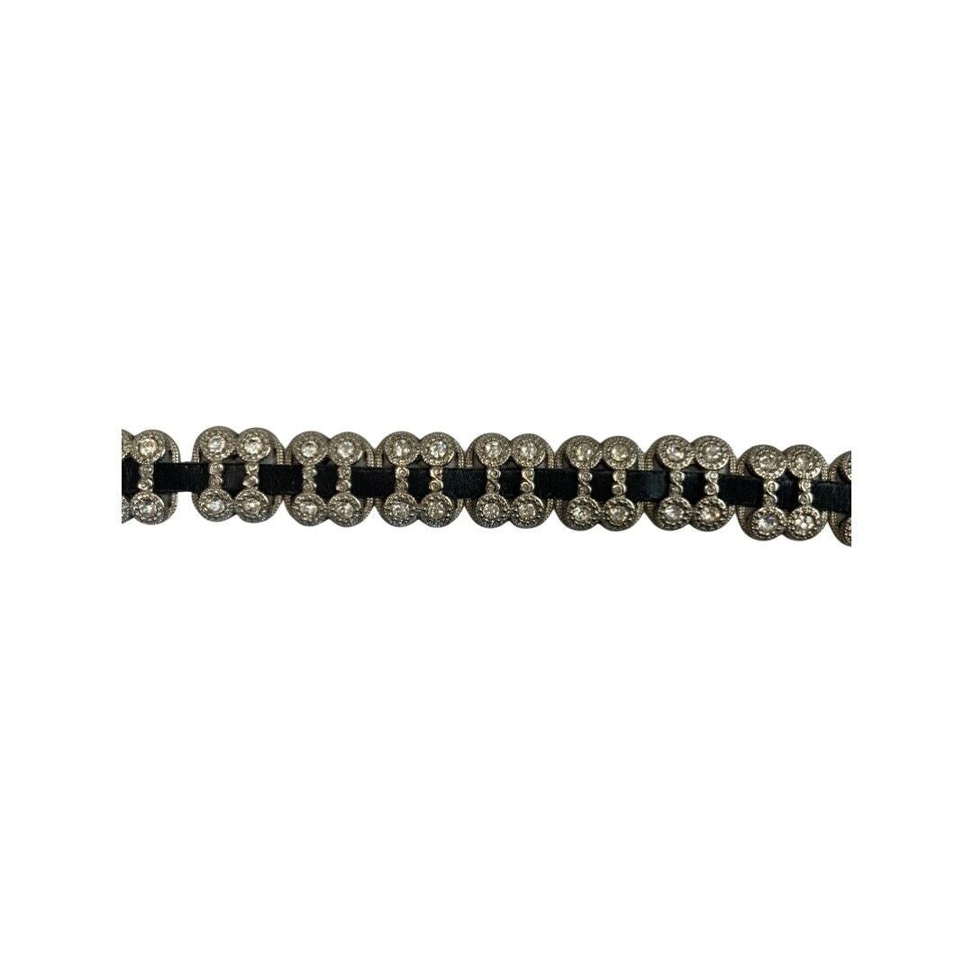 Vintage 90s 00s Y2K Black Leather Bejewelled Studded Buckle Skinny Belt