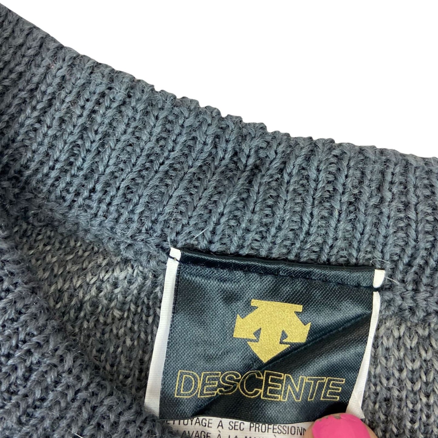 VTG 90S DESCENTE GRAPHIC KNIT SKI JUMPER SWEATER GEOMETRIC L 42”