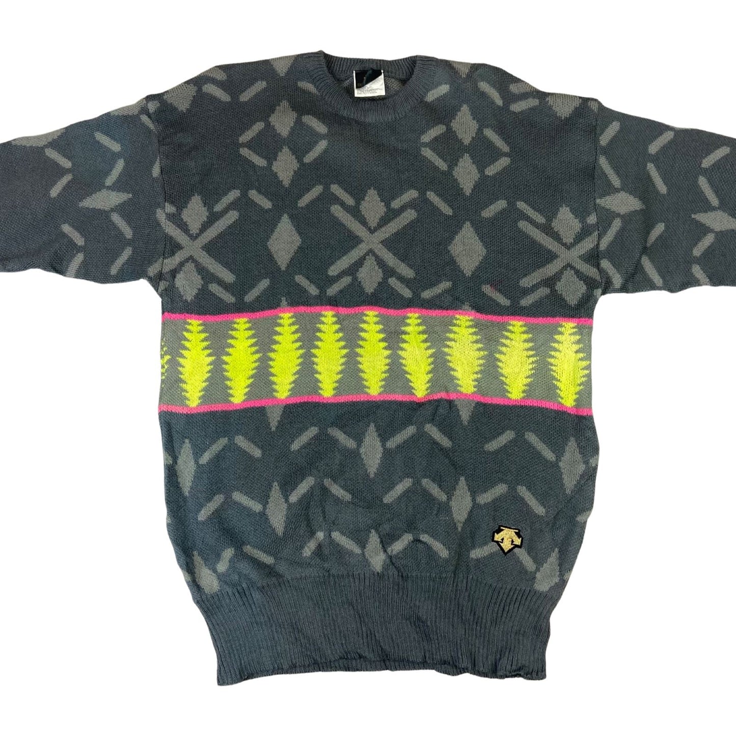 VTG 90S DESCENTE GRAPHIC KNIT SKI JUMPER SWEATER GEOMETRIC L 42”