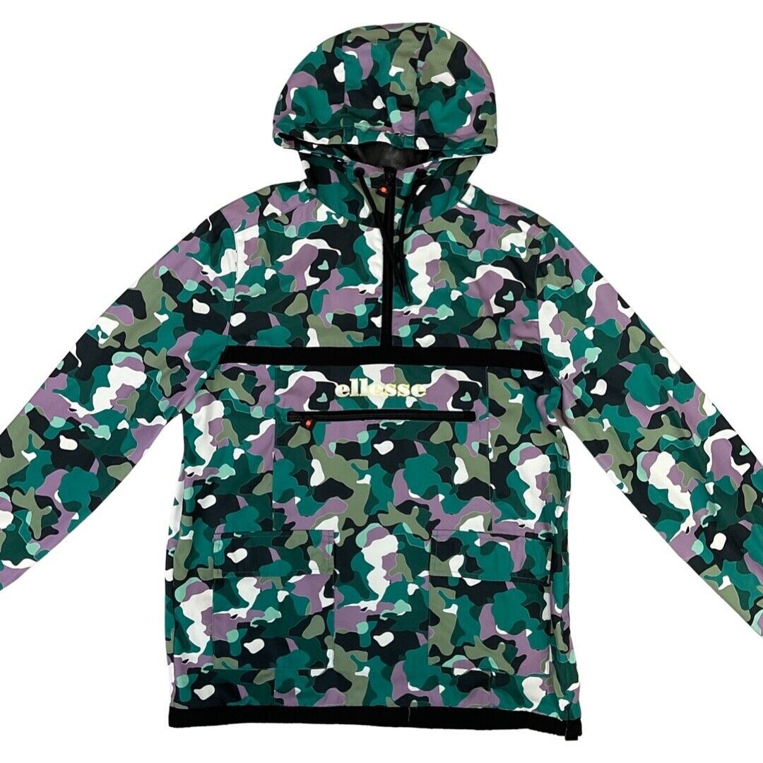 All Over Camo Print Ellesse Traxer 1/4 Zip Hooded Windbreaker Medium