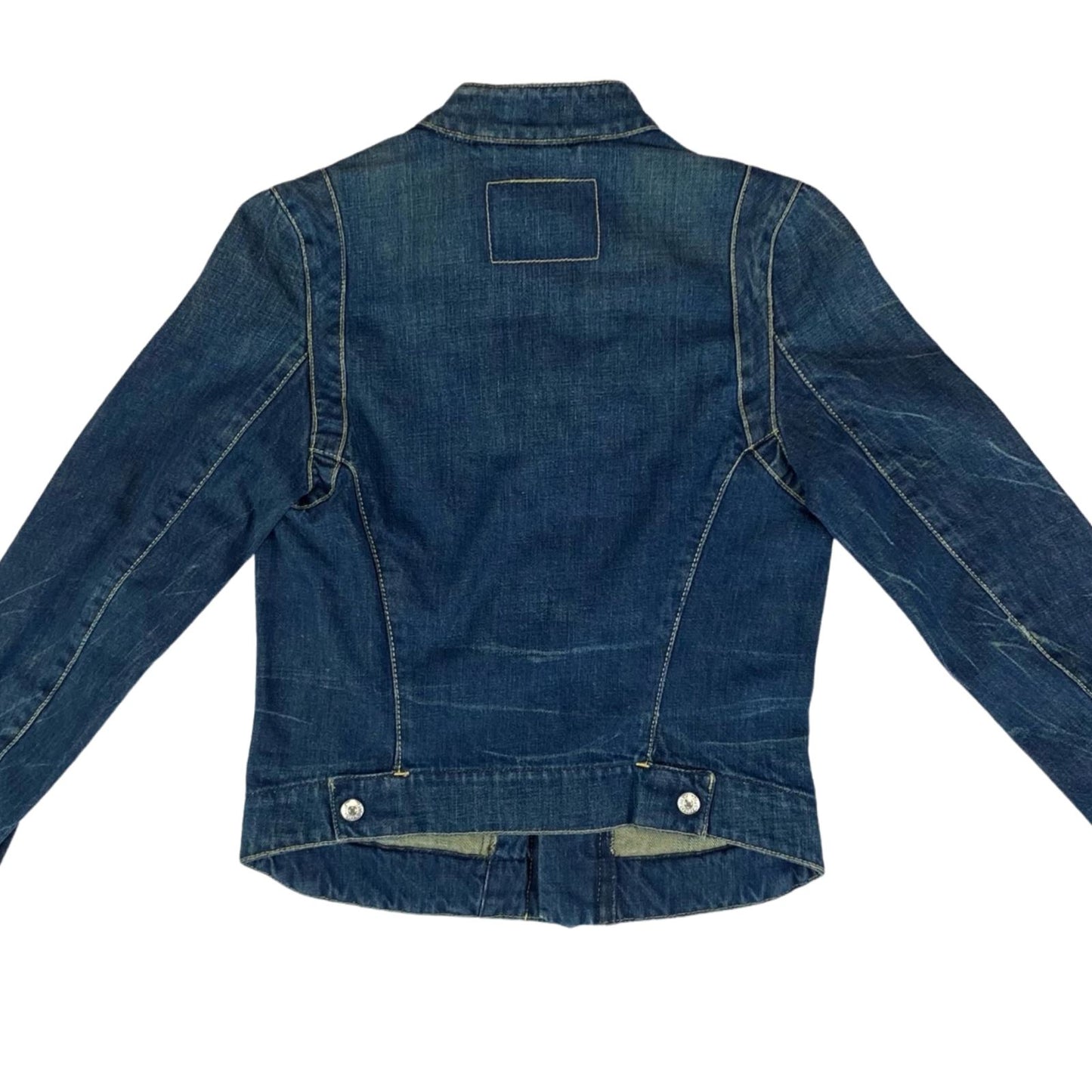 VTG 90s LEVIS INDIGO ENGINEERED GIRLS DENIM BIKER JACKET ROCKABILLY 30” CHEST XS