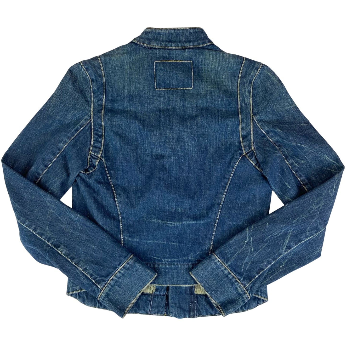 VTG 90s LEVIS INDIGO ENGINEERED GIRLS DENIM BIKER JACKET ROCKABILLY 30” CHEST XS
