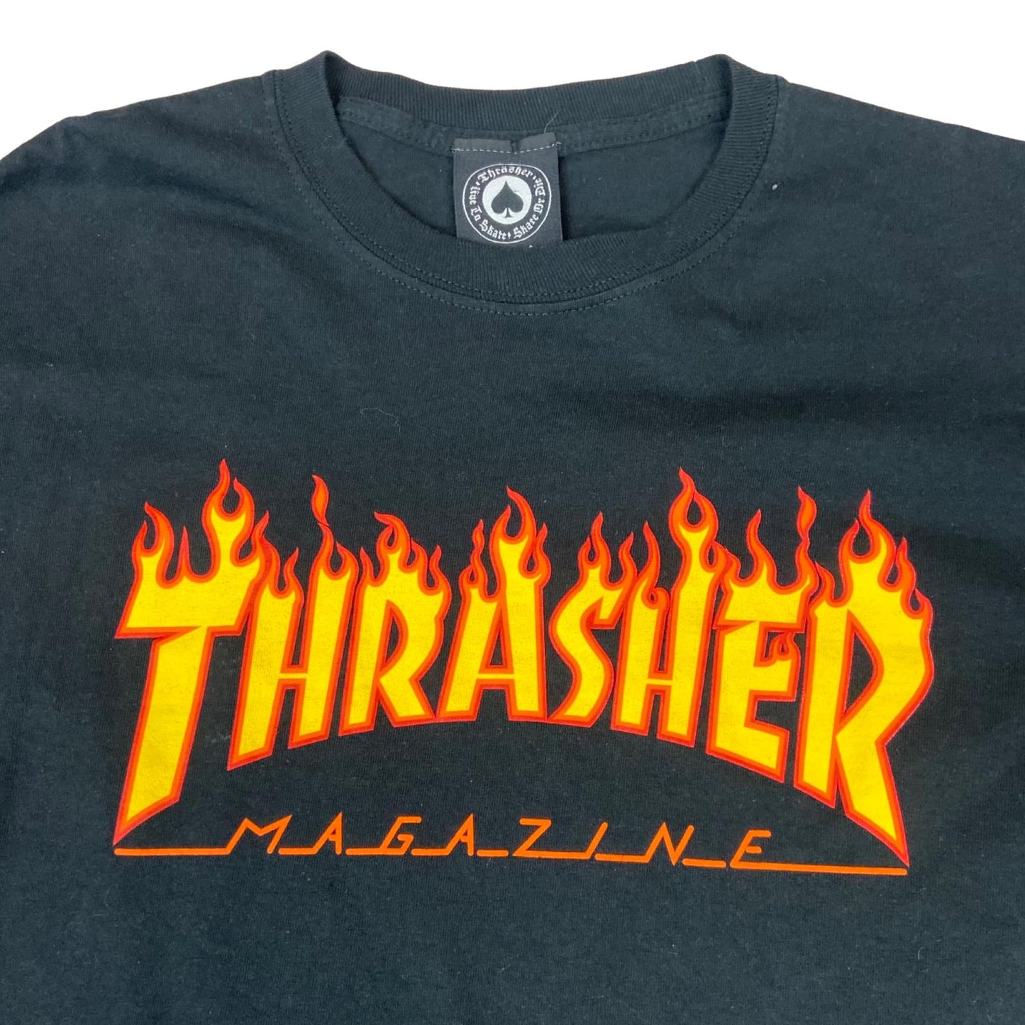 Y2K Black Thrasher Magazine Flaming Logo Skateboarding Long-Sleeve Tee Medium