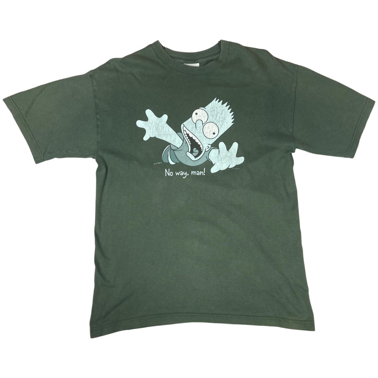 Vintage 2000 Khaki Green The Simpsons Bart Simpson 'No Way, Man!' Graphic Tee M