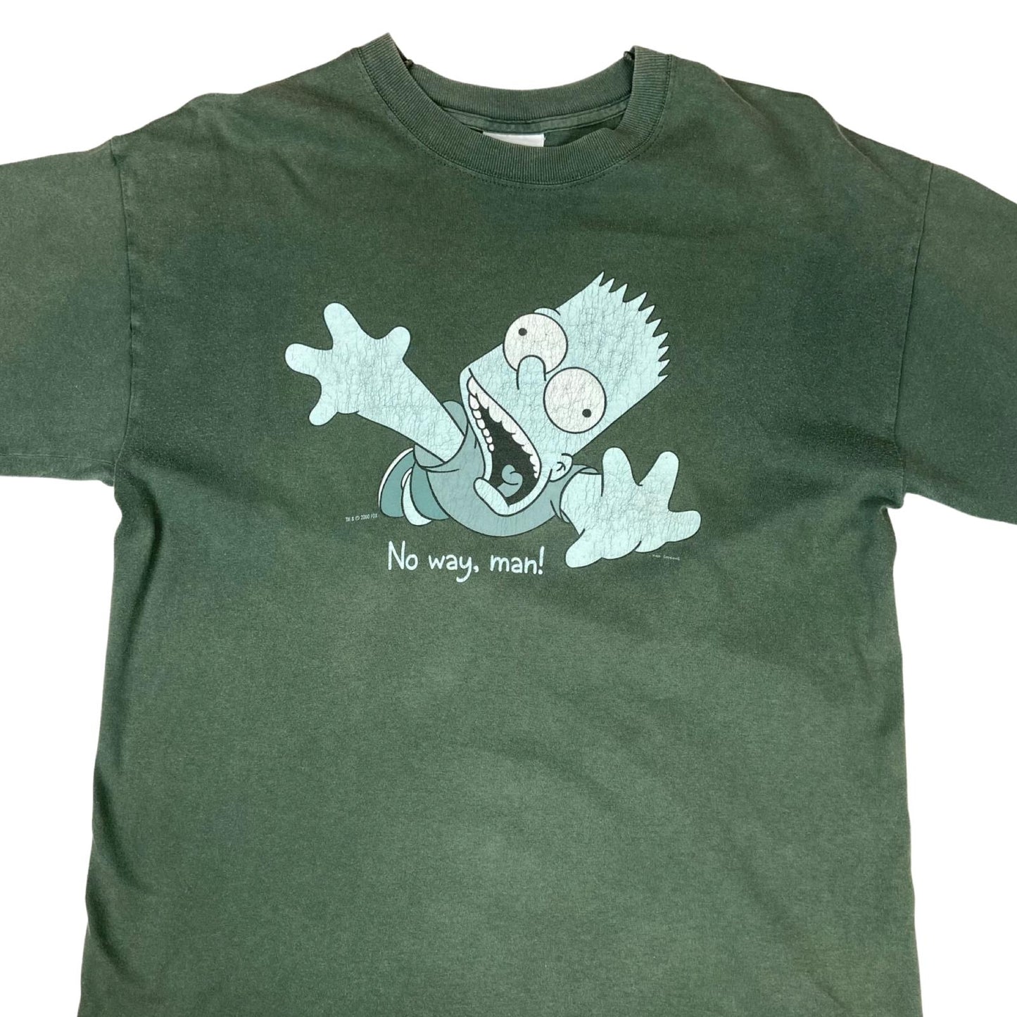 Vintage 2000 Khaki Green The Simpsons Bart Simpson 'No Way, Man!' Graphic Tee M