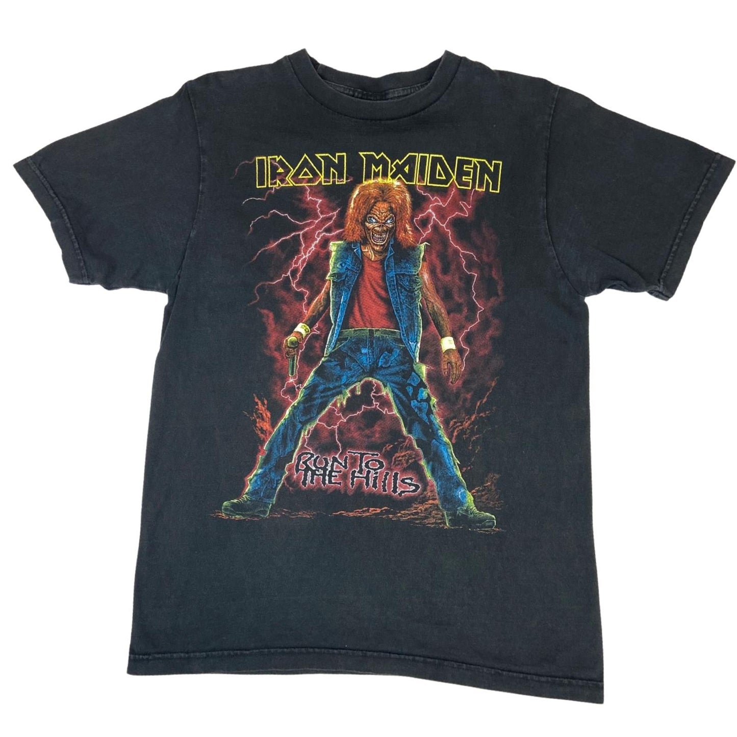 Vintage 90s Black Iron Maiden Run To The Hills Eddie Graphic T-Shirt Medium