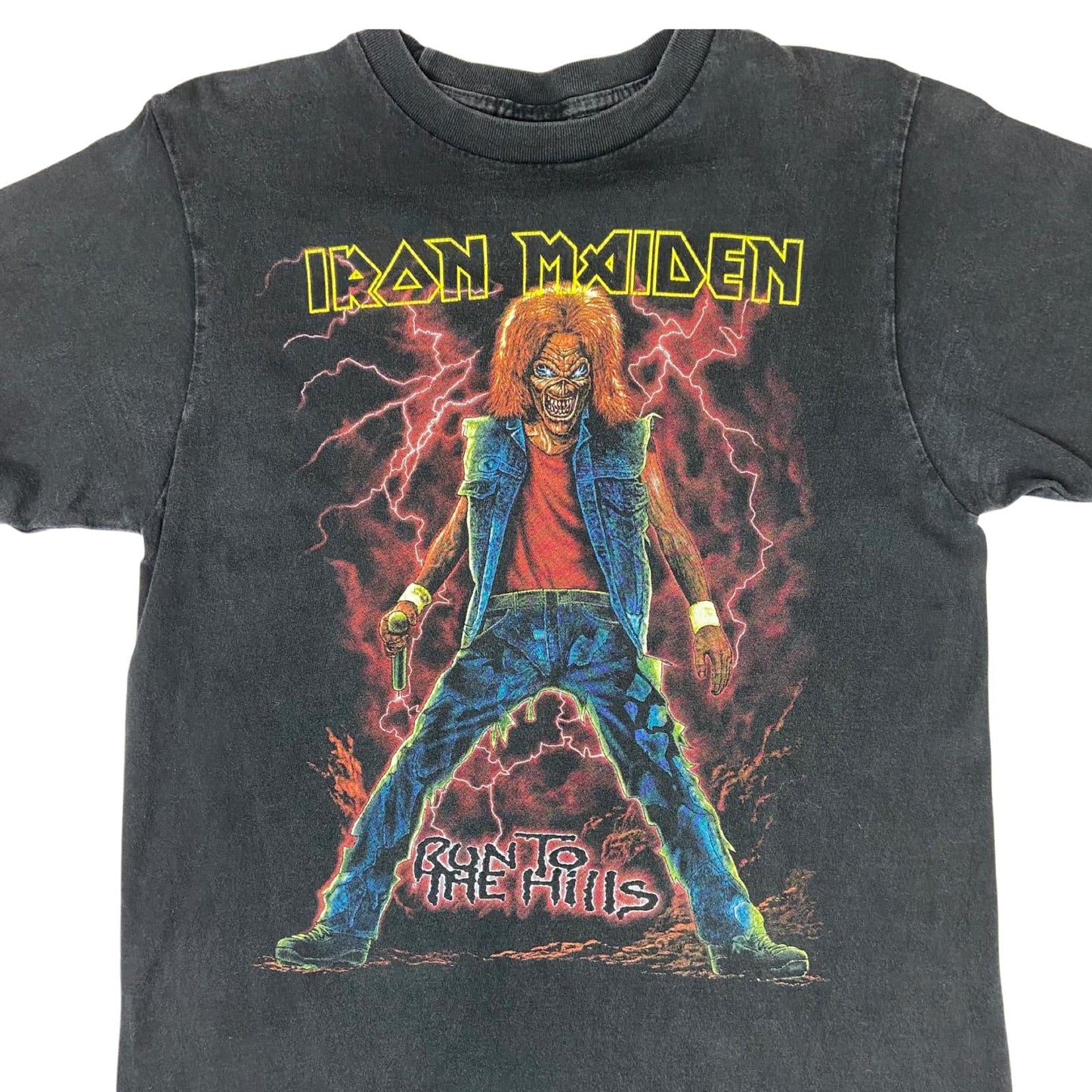 Vintage 90s Black Iron Maiden Run To The Hills Eddie Graphic T-Shirt Medium
