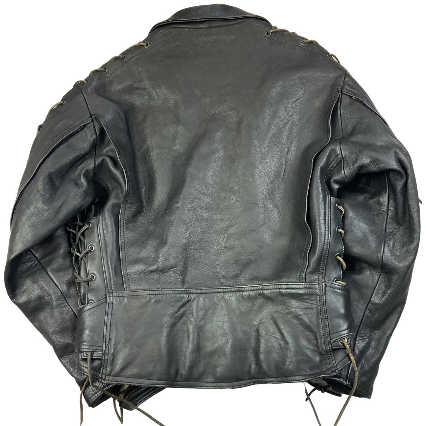 VTG ZIP UP LEATHER BOMBER BIKER JACKET COAT ROCKABILLY HOT ROD ROCKER 40” M