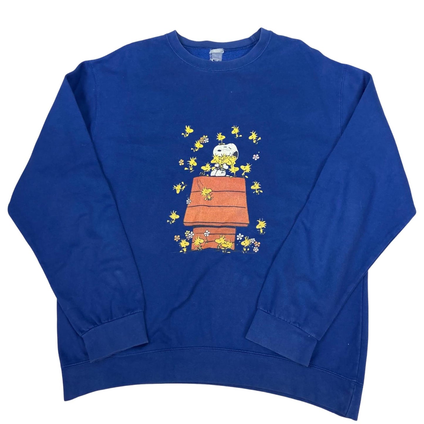 Vintage 80s Blue Peanuts Snoppy Printed Graphic Sweatshirt Jumper Pullover XL