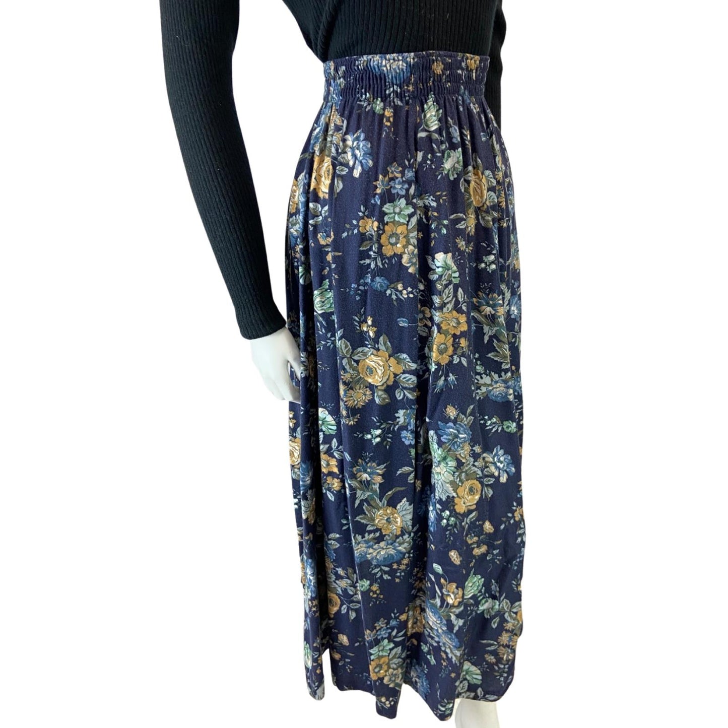 VINTAGE 90S NAVY BLUE LAURA ASHLEY FLROAL MAXI SKIRT XS 6