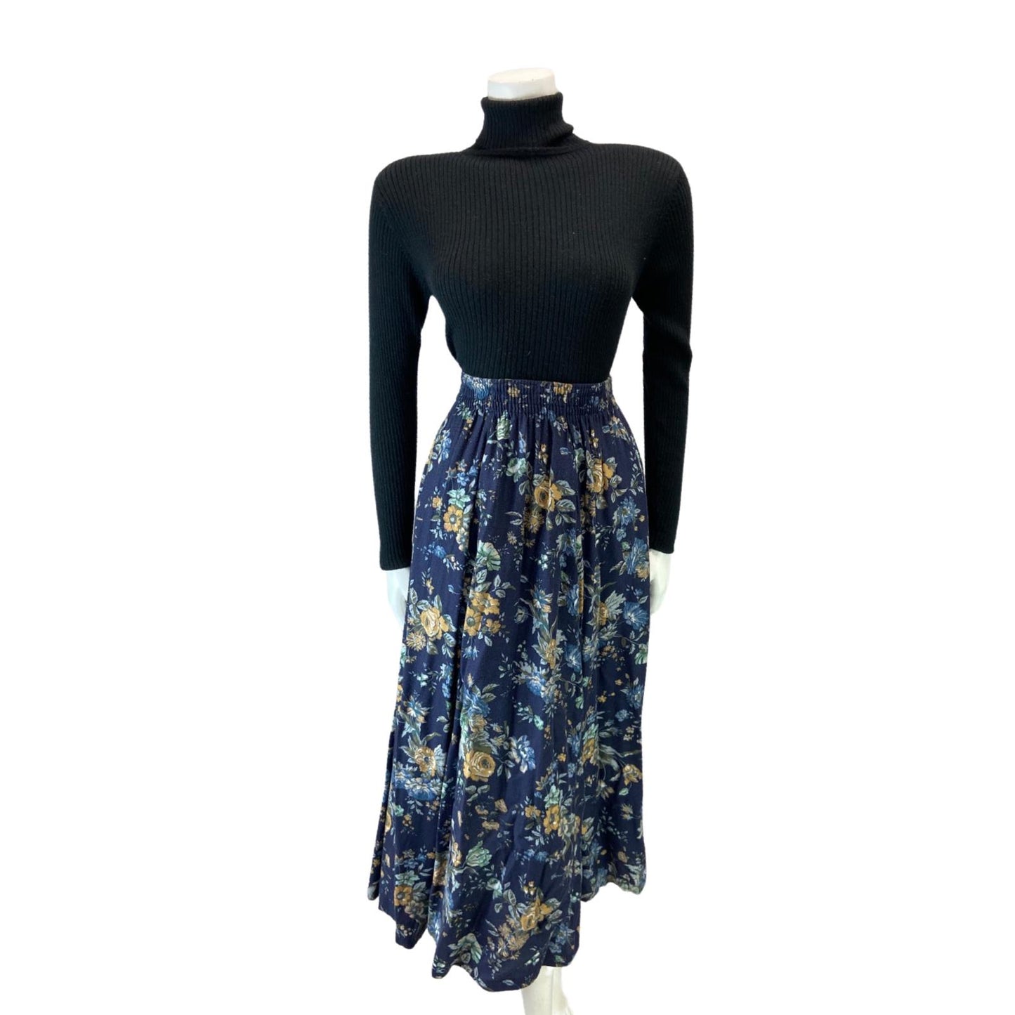 VINTAGE 90S NAVY BLUE LAURA ASHLEY FLROAL MAXI SKIRT XS 6