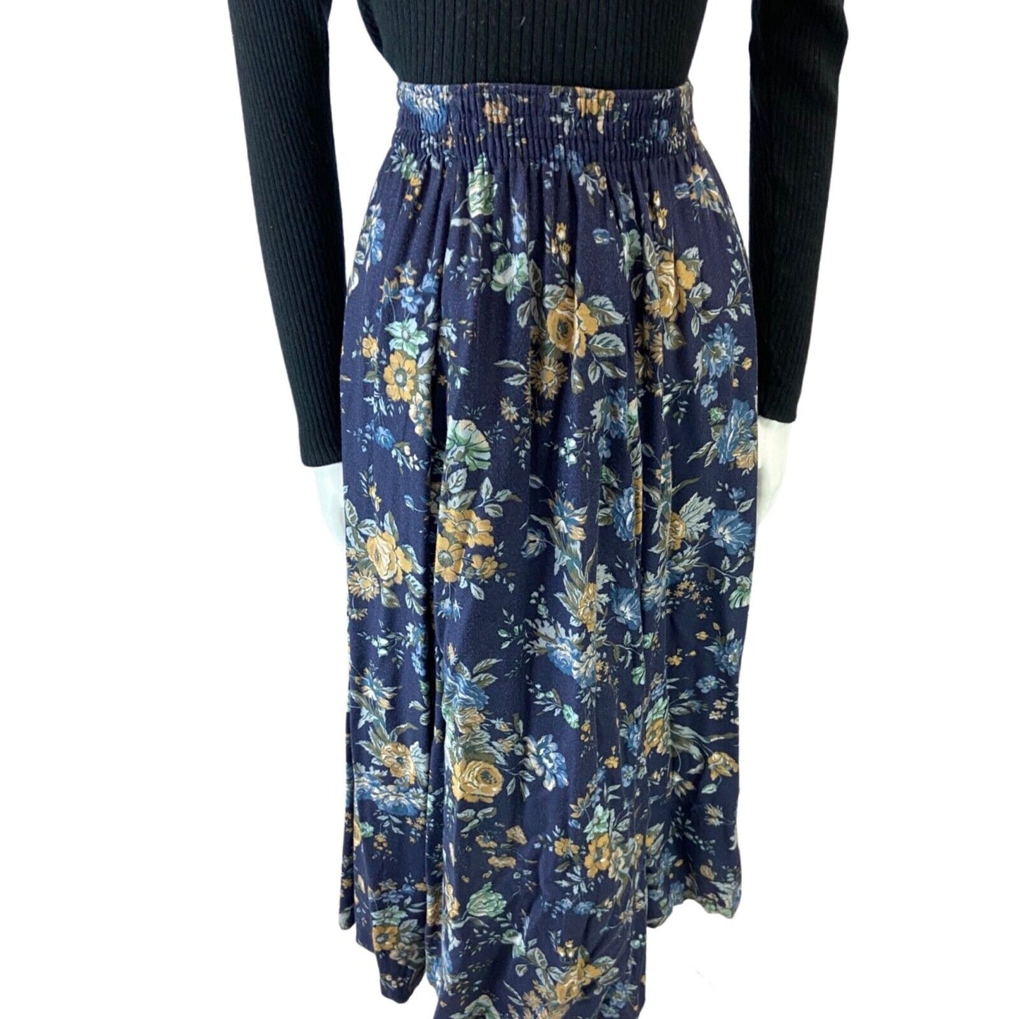 VINTAGE 90S NAVY BLUE LAURA ASHLEY FLROAL MAXI SKIRT XS 6