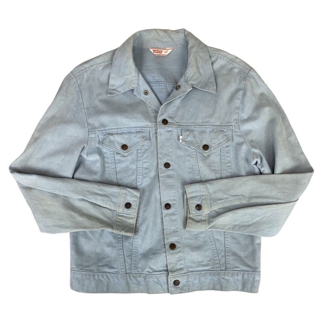 VTG 70s SKY BLUE LEVIS WHITE TAB TYPE 3 TRUCKER JACKET LIGHT DENIM MOD 40” M