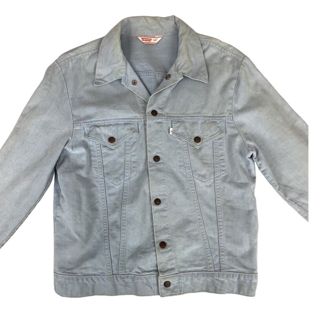 VTG 70s SKY BLUE LEVIS WHITE TAB TYPE 3 TRUCKER JACKET LIGHT DENIM MOD 40” M