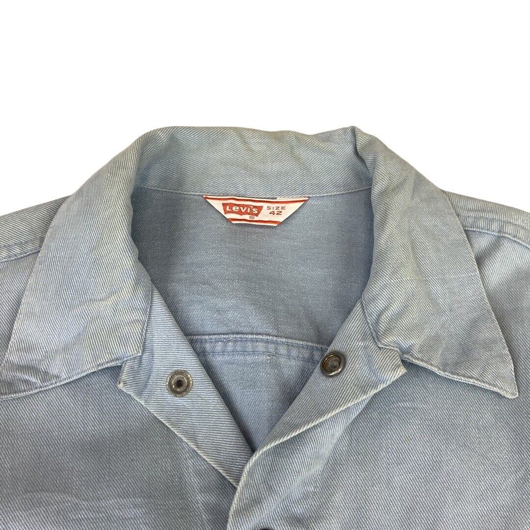 VTG 70s SKY BLUE LEVIS WHITE TAB TYPE 3 TRUCKER JACKET LIGHT DENIM MOD 40” M