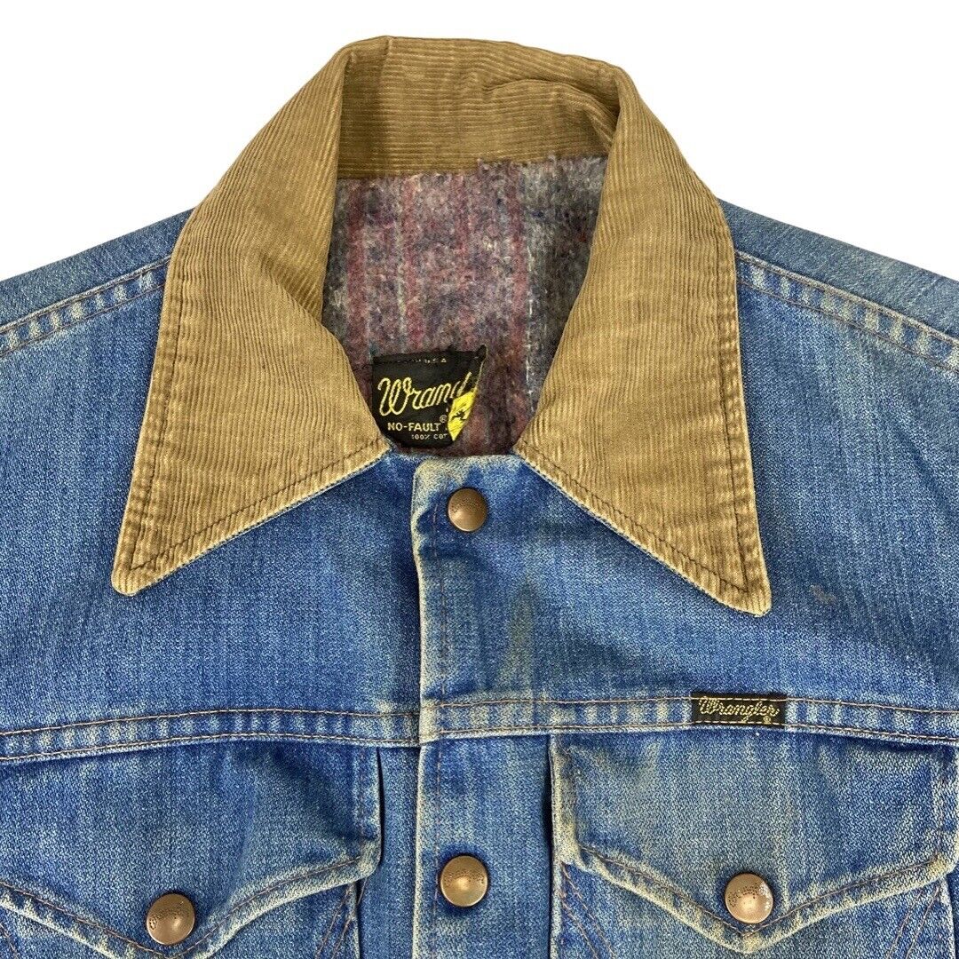 VTG EARLY 70s USA WRANGLER WOOL BLANKET LINED DENIM CHORE JACKET ROCKABILLY 38 S
