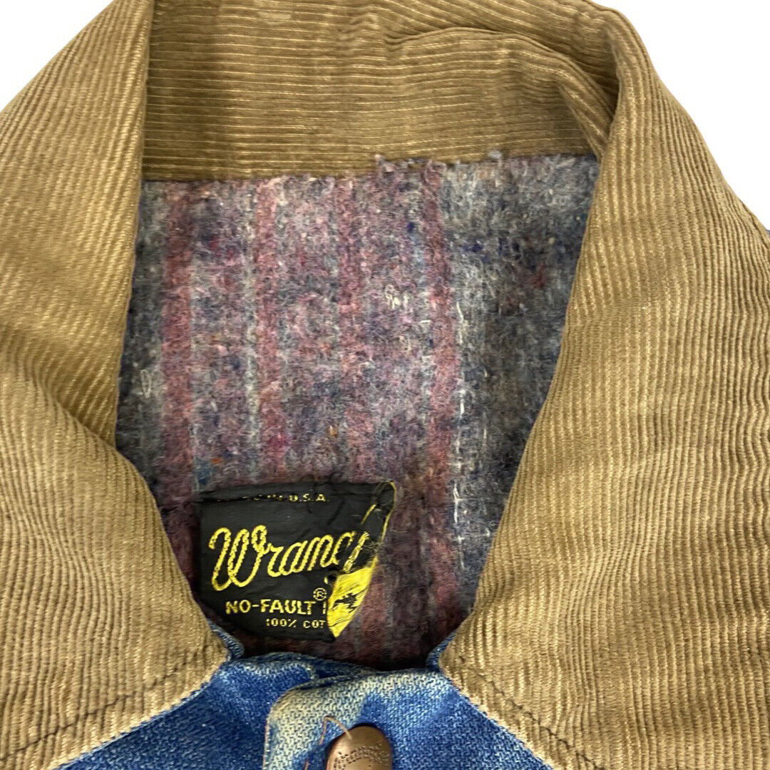 VTG EARLY 70s USA WRANGLER WOOL BLANKET LINED DENIM CHORE JACKET ROCKABILLY 38 S