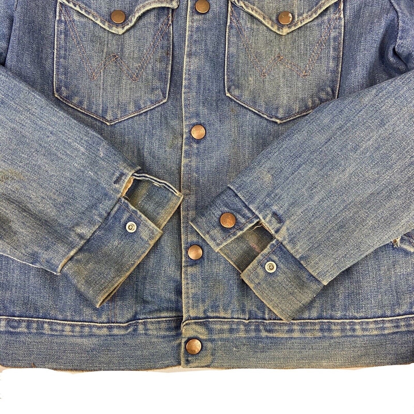 VTG EARLY 70s USA WRANGLER WOOL BLANKET LINED DENIM CHORE JACKET ROCKABILLY 38 S