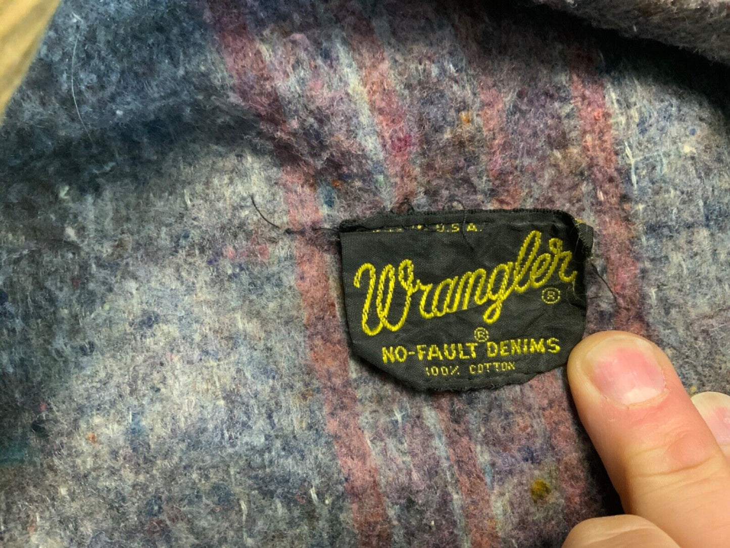 VTG EARLY 70s USA WRANGLER WOOL BLANKET LINED DENIM CHORE JACKET ROCKABILLY 38 S