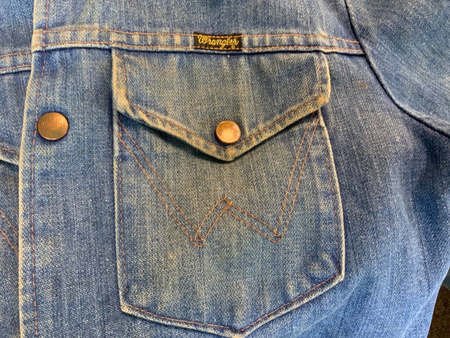 VTG EARLY 70s USA WRANGLER WOOL BLANKET LINED DENIM CHORE JACKET ROCKABILLY 38 S