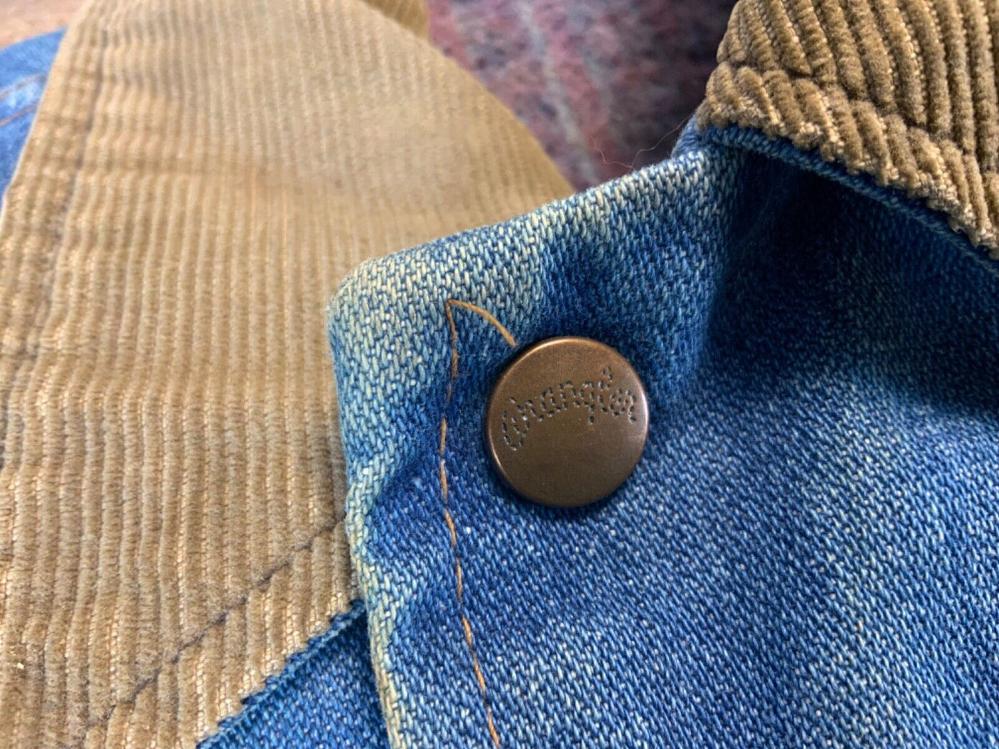 VTG EARLY 70s USA WRANGLER WOOL BLANKET LINED DENIM CHORE JACKET ROCKABILLY 38 S