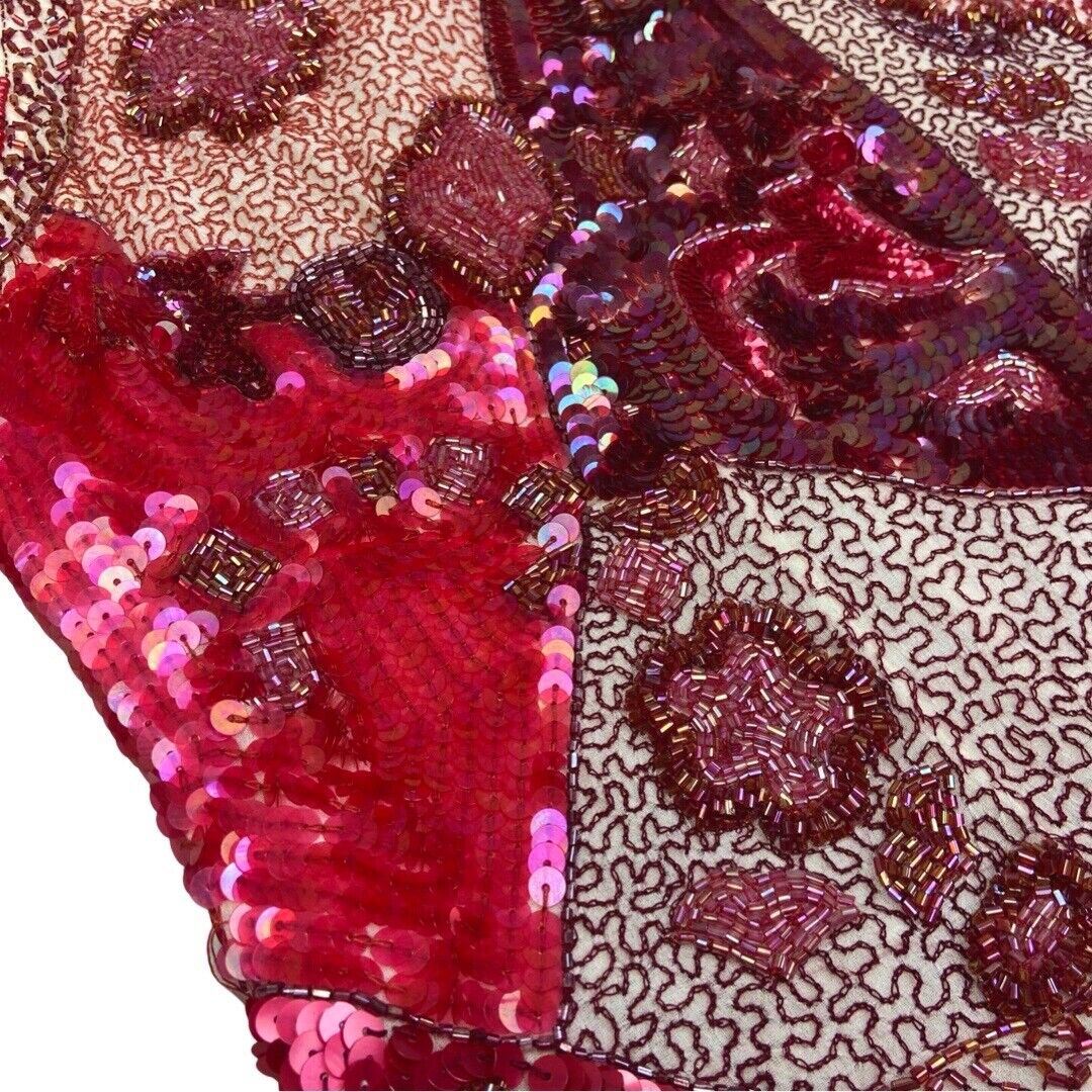 Vintage 90s Red Embellished Embroidered Sequin Sparkly Party Top 16 18 L