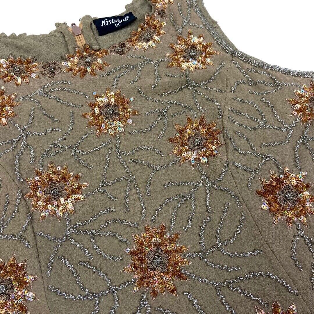 Vintage 90s Embellished Embroidered Sparkly Sequin Party Top 12 14 M