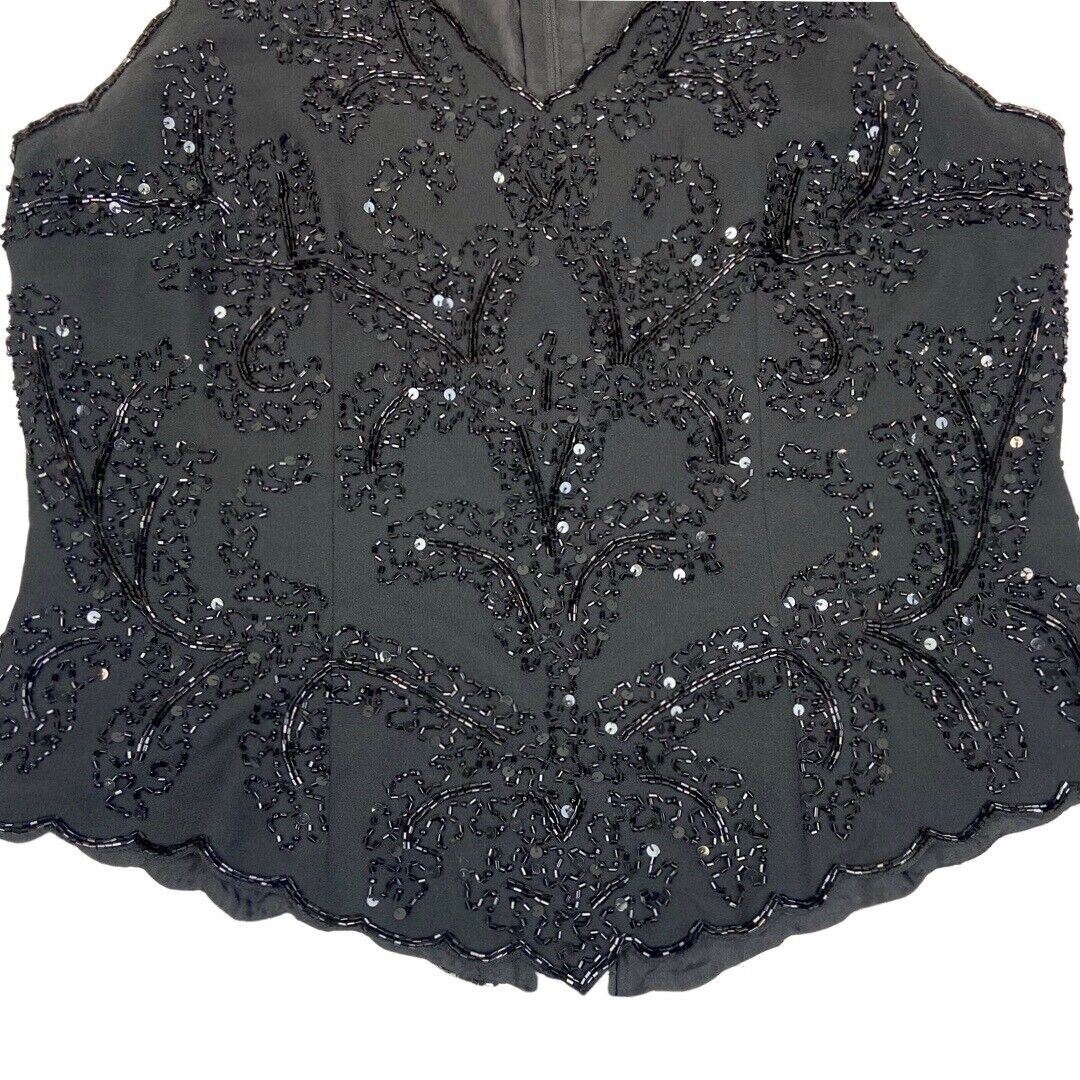 Vintage 90s Black Embellished Disco Party Sparkly Sequin Top 12 14 M