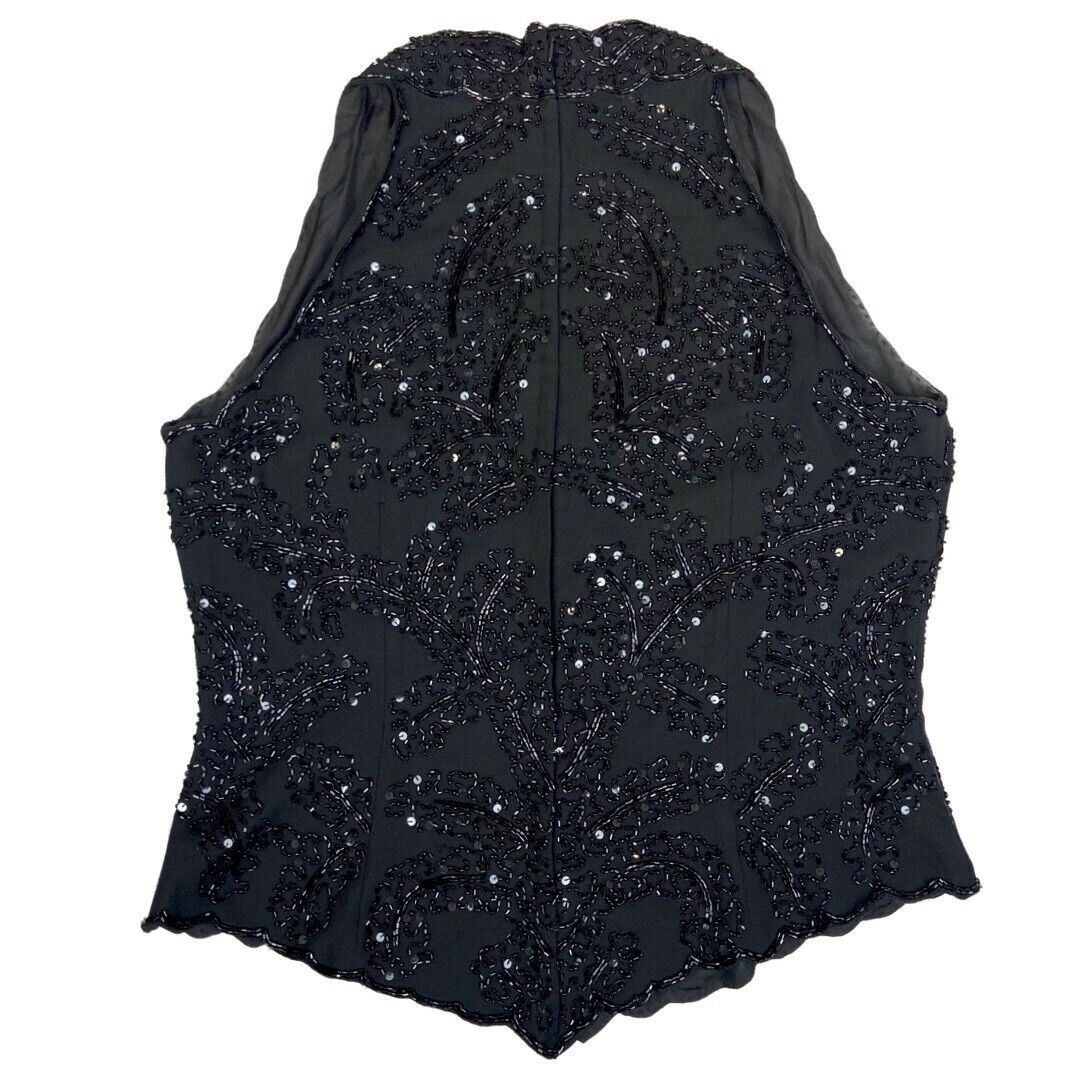 Vintage 90s Black Embellished Disco Party Sparkly Sequin Top 12 14 M