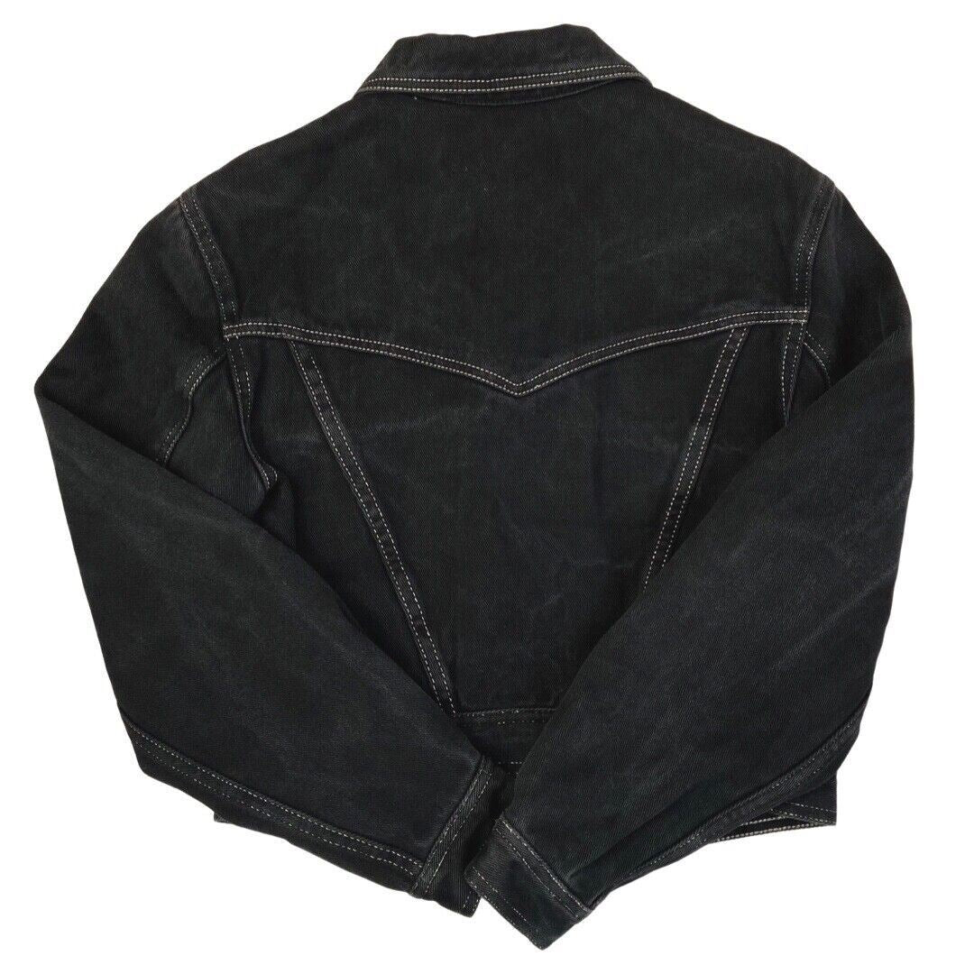 Vintage 90s Black Versace Jeans Denim Button Down Crop Jacket 12 14 M
