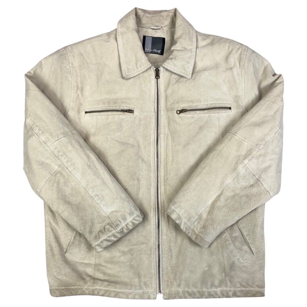 Vintage 90s Cream Leather Zip Down Jacket XL