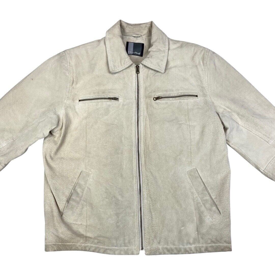Vintage 90s Cream Leather Zip Down Jacket XL