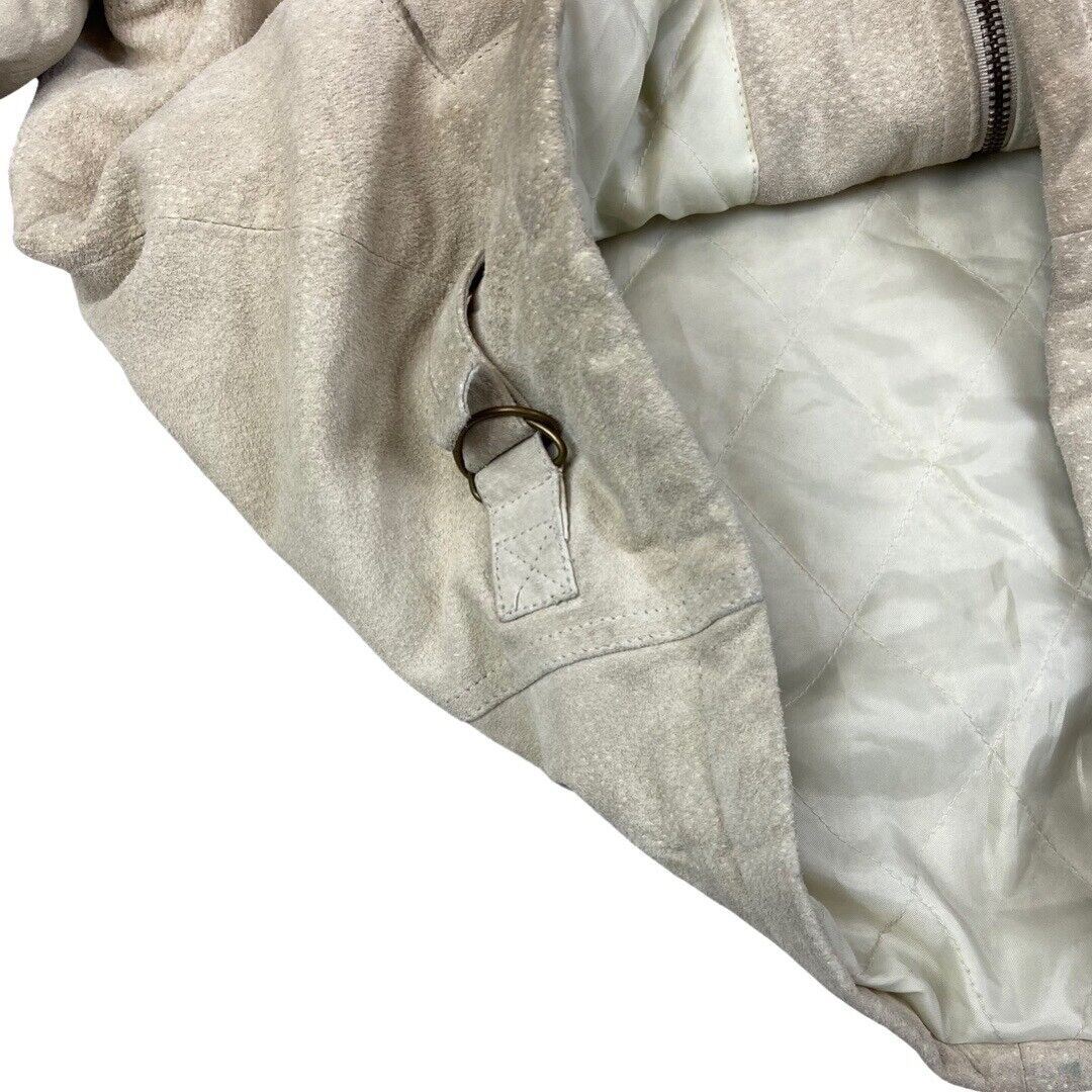 Vintage 90s Cream Leather Zip Down Jacket XL