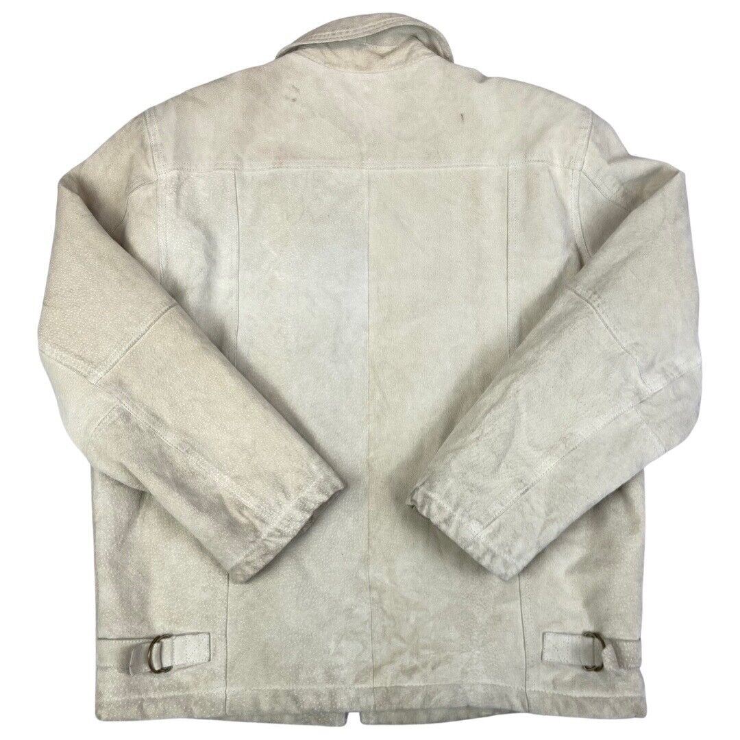 Vintage 90s Cream Leather Zip Down Jacket XL