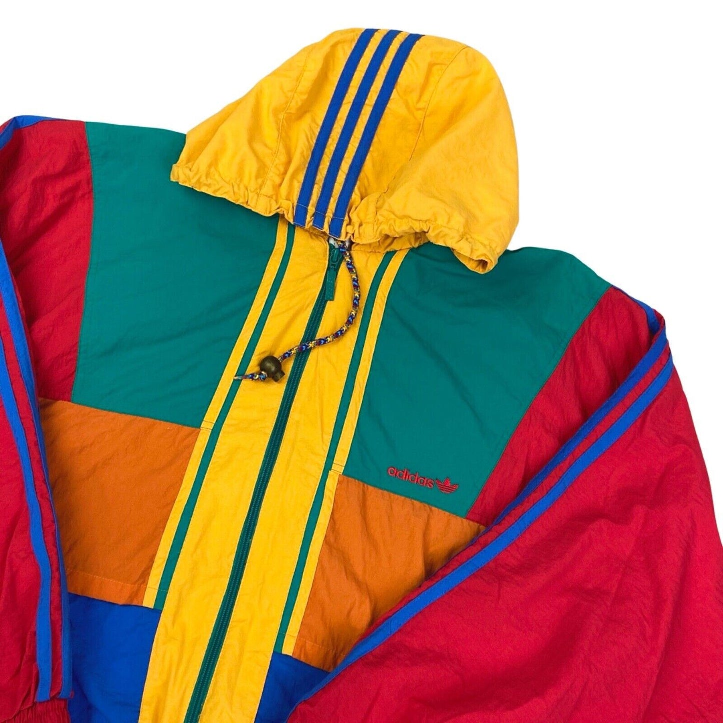 VTG 90s Yellow Green Orange Red Embroidered Adidas Windbreaker Coat Jacket XXL