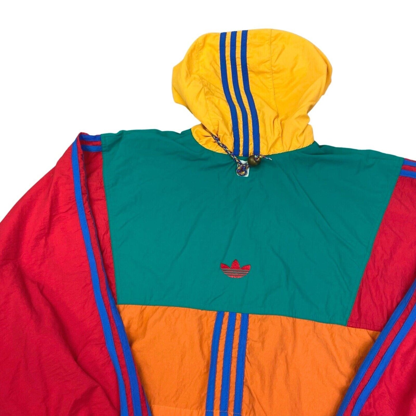 VTG 90s Yellow Green Orange Red Embroidered Adidas Windbreaker Coat Jacket XXL