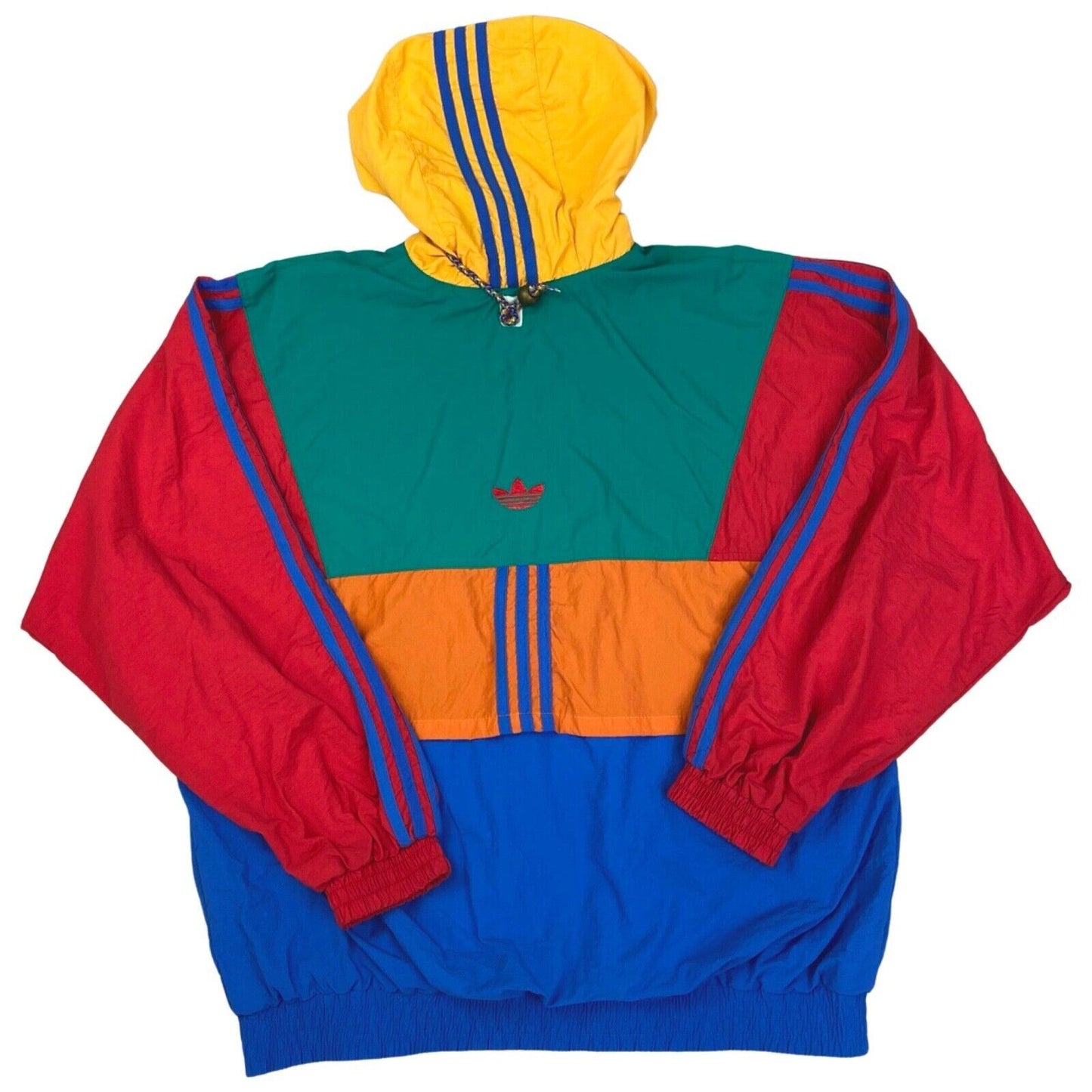 VTG 90s Yellow Green Orange Red Embroidered Adidas Windbreaker Coat Jacket XXL