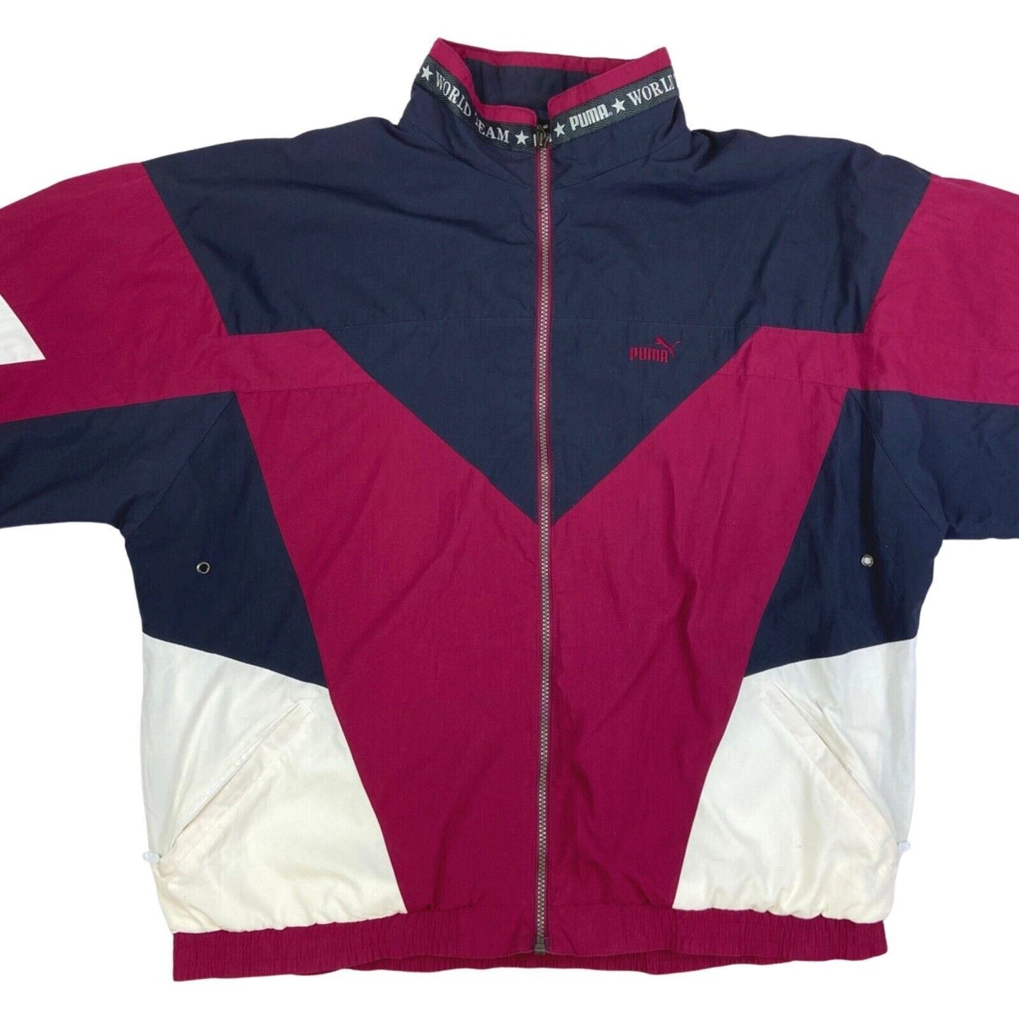 Vintage 90s Grey Pink Puma Embroidered Windbreaker Jacket Coat XXL