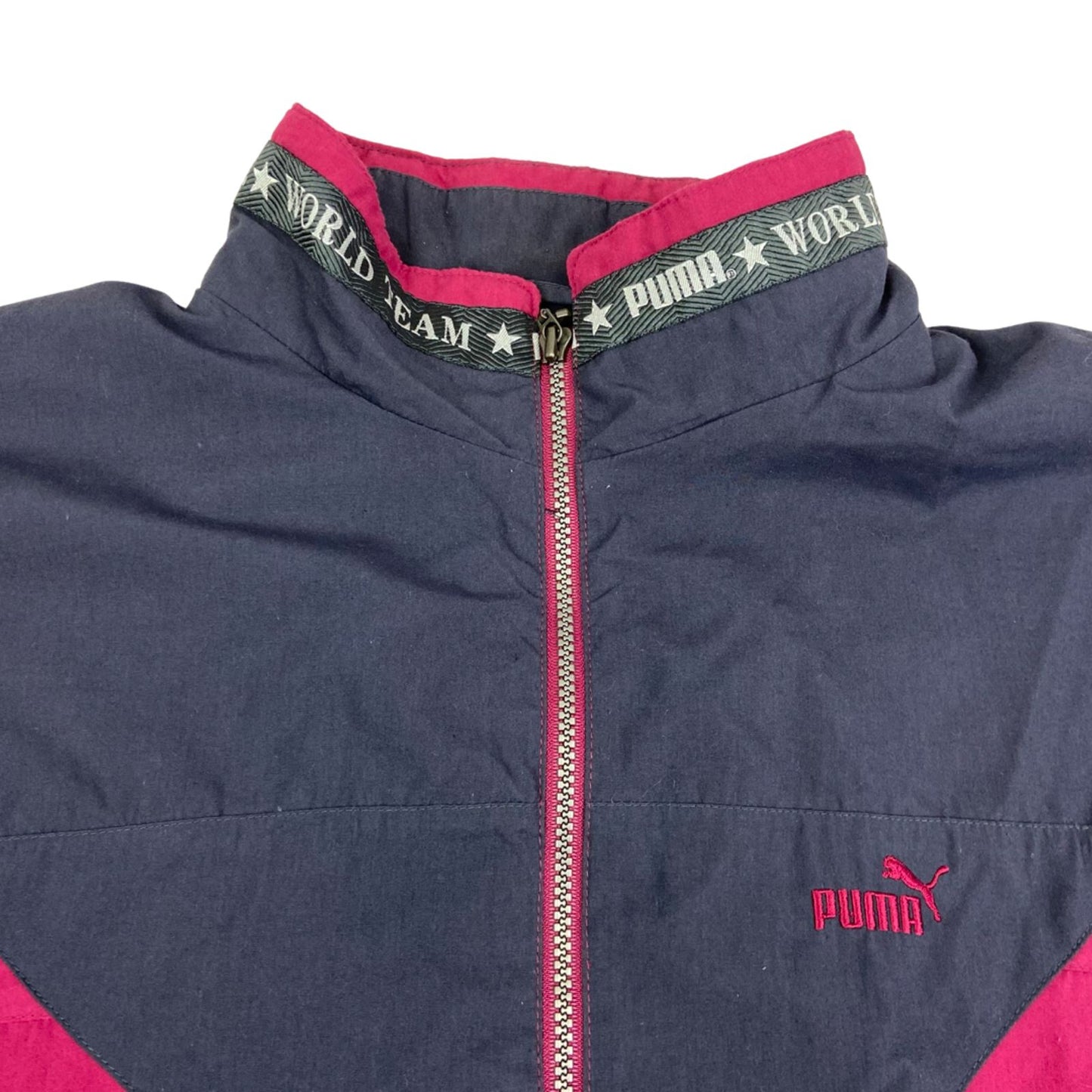 Vintage 90s Grey Pink Puma Embroidered Windbreaker Jacket Coat XXL