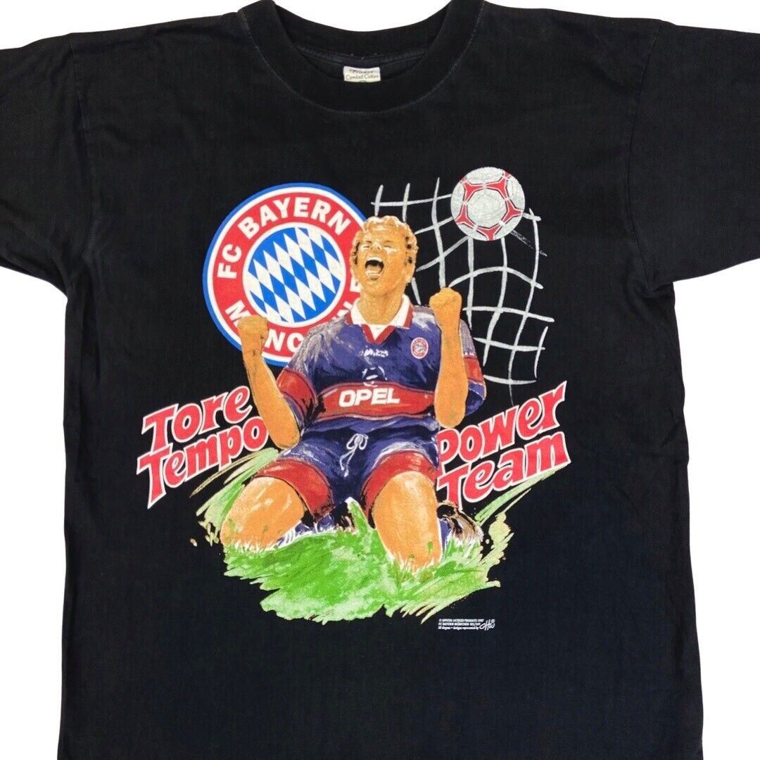 Vintage Rare 1997 Black Bayern Munich Graphic Football Tee T-shirt M